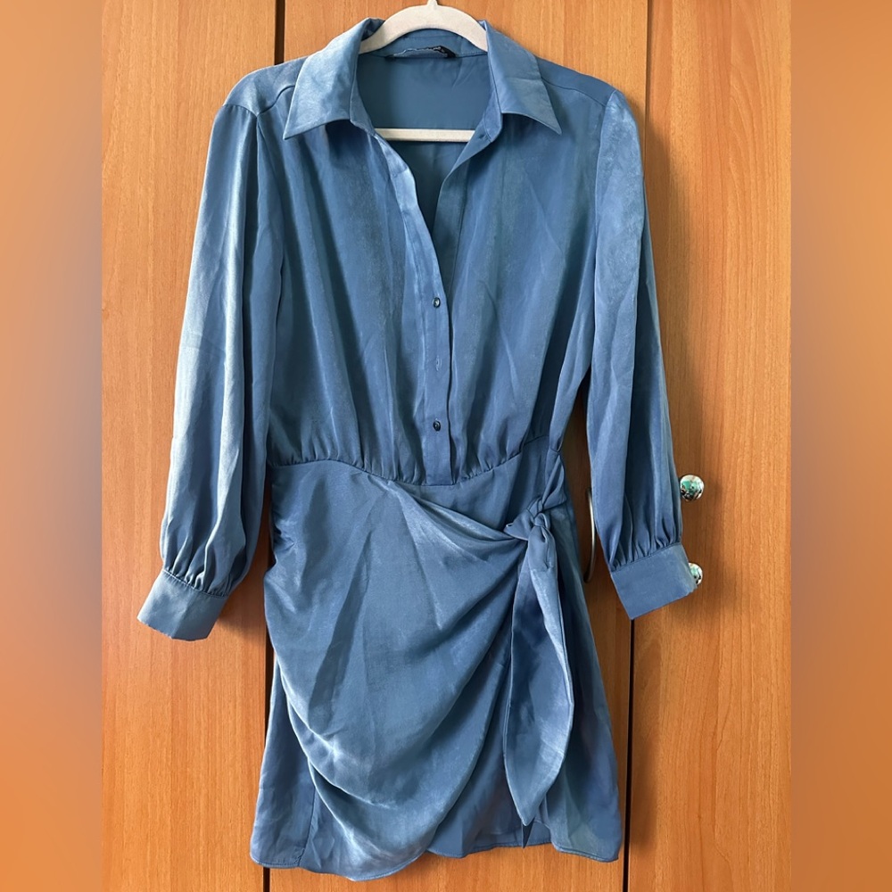Zara Blue Long Sleeve Dress Sz S